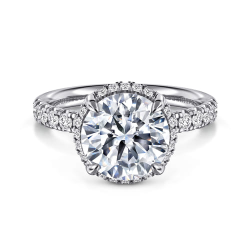 14K White Gold Round Hidden Halo Diamond Engagement Ring