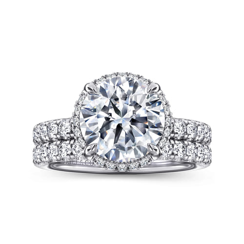 14K White Gold Round Hidden Halo Diamond Engagement Ring