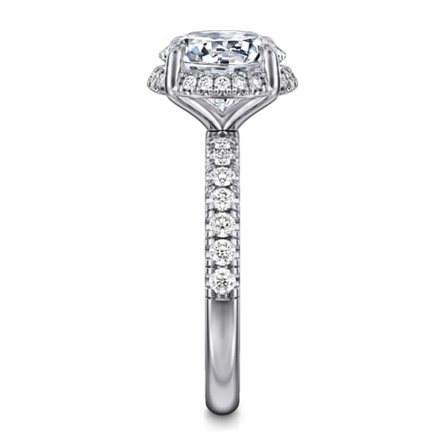 14K White Gold Round Hidden Halo Diamond Engagement Ring