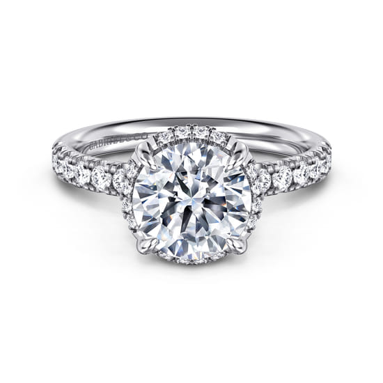Gabriel - 14K White Gold Round Hidden Halo Diamond Engagement Ring