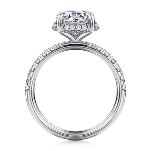 14K White Gold Round Hidden Halo Diamond Engagement Ring