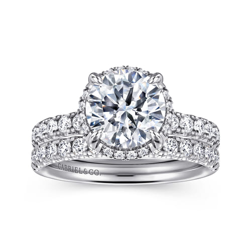 14K White Gold Round Hidden Halo Diamond Engagement Ring