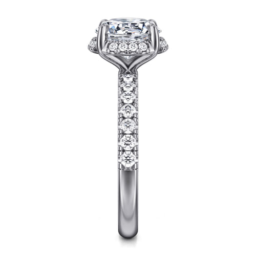 14K White Gold Round Hidden Halo Diamond Engagement Ring