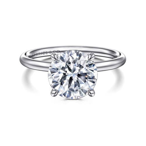 14K White Gold Round Hidden Halo Diamond Engagement Ring