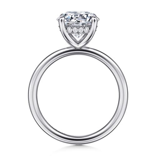 14K White Gold Round Hidden Halo Diamond Engagement Ring