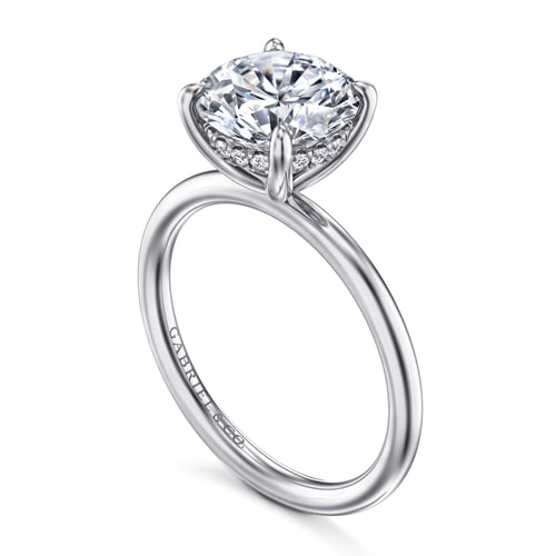 14K White Gold Round Hidden Halo Diamond Engagement Ring