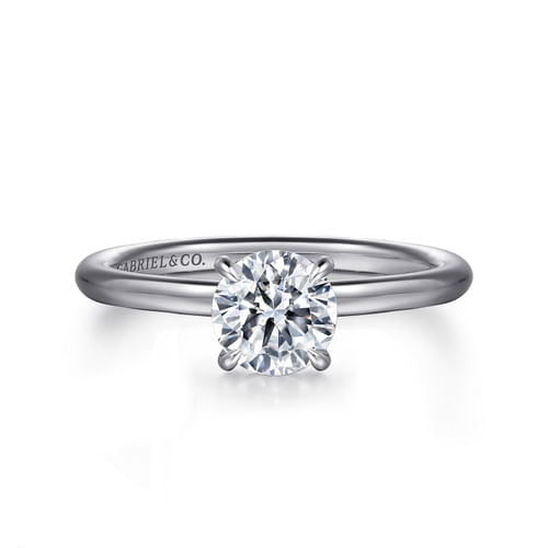 14K White Gold Round Hidden Halo Diamond Engagement Ring