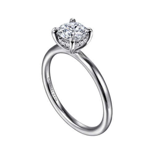 14K White Gold Round Hidden Halo Diamond Engagement Ring