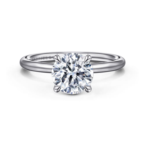 14K White Gold Round Hidden Halo Diamond Engagement Ring