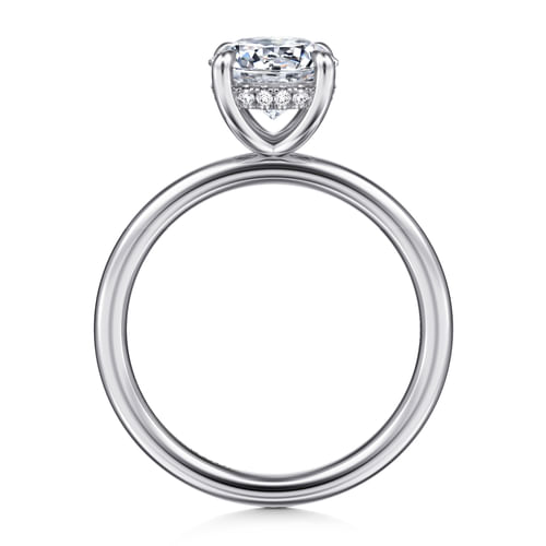 14K White Gold Round Hidden Halo Diamond Engagement Ring