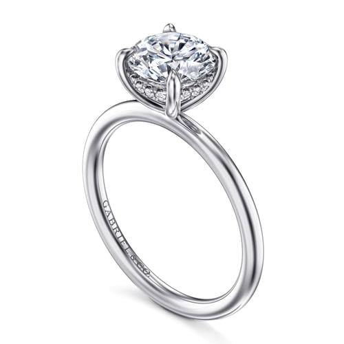14K White Gold Round Hidden Halo Diamond Engagement Ring