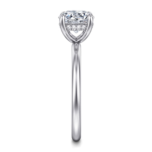 14K White Gold Round Hidden Halo Diamond Engagement Ring