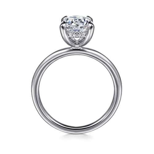 14K White Gold Round Hidden Halo Diamond Engagement Ring