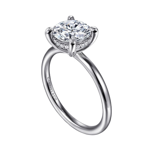 14K White Gold Round Hidden Halo Diamond Engagement Ring