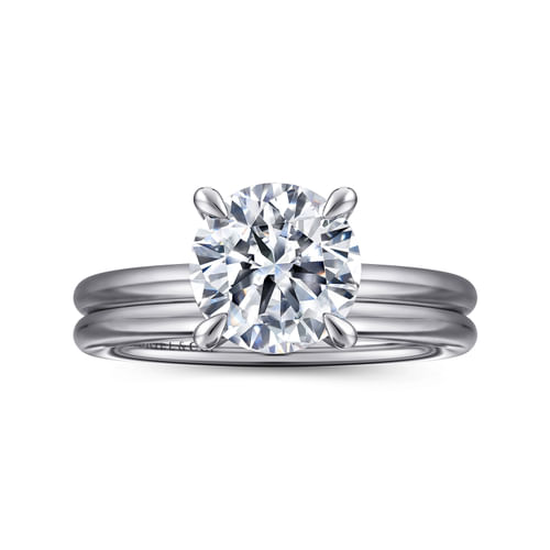 14K White Gold Round Hidden Halo Diamond Engagement Ring