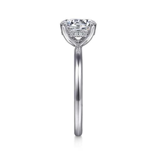 14K White Gold Round Hidden Halo Diamond Engagement Ring