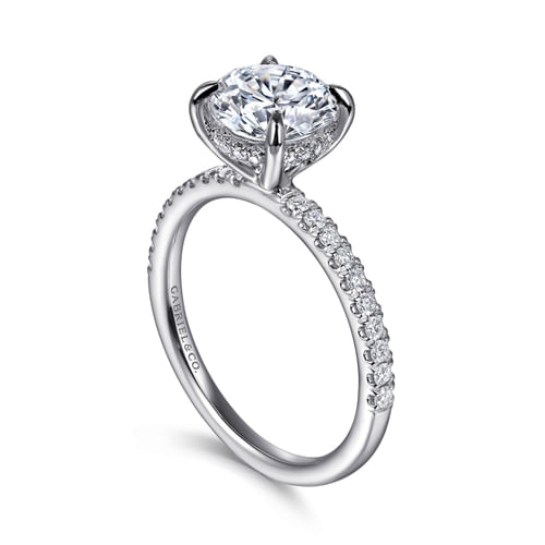 14K White Gold Round Hidden Halo Diamond Engagement Ring