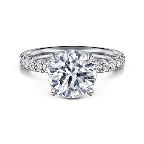 14K White Gold Round Hidden Halo Diamond Engagement Ring