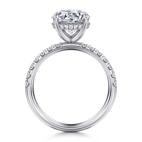 14K White Gold Round Hidden Halo Diamond Engagement Ring