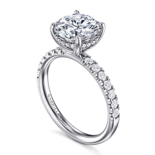 14K White Gold Round Hidden Halo Diamond Engagement Ring