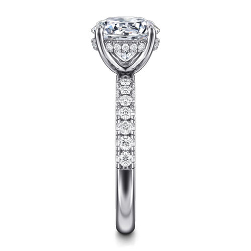 14K White Gold Round Hidden Halo Diamond Engagement Ring