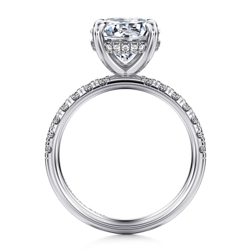 14K White Gold Round Hidden Halo Diamond Engagement Ring