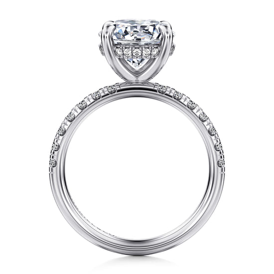 14K White Gold Round Hidden Halo Diamond Engagement Ring angle 2
