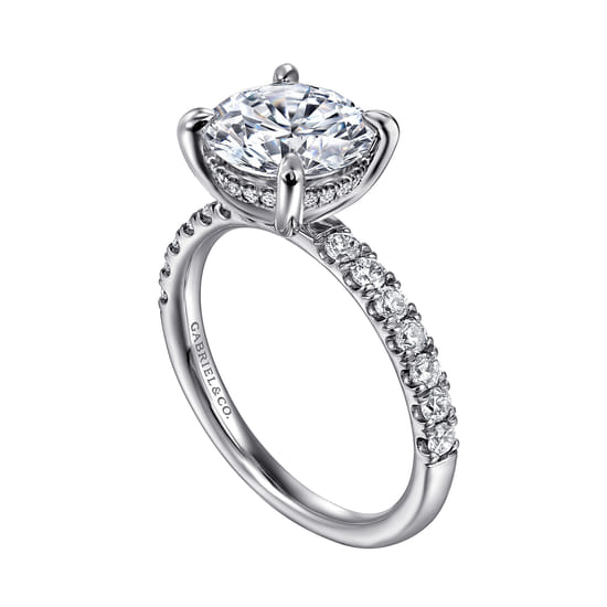 14K White Gold Round Hidden Halo Diamond Engagement Ring angle 3