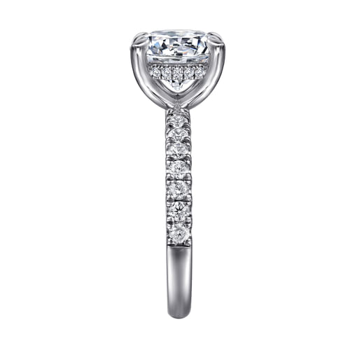 14K White Gold Round Hidden Halo Diamond Engagement Ring
