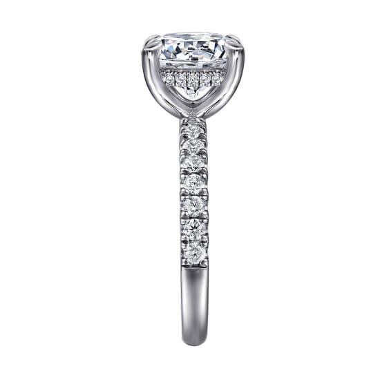 14K White Gold Round Hidden Halo Diamond Engagement Ring angle 5