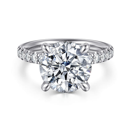 14K White Gold Round Hidden Halo Diamond Engagement Ring