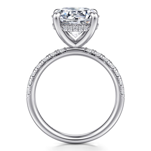 14K White Gold Round Hidden Halo Diamond Engagement Ring