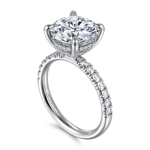 14K White Gold Round Hidden Halo Diamond Engagement Ring