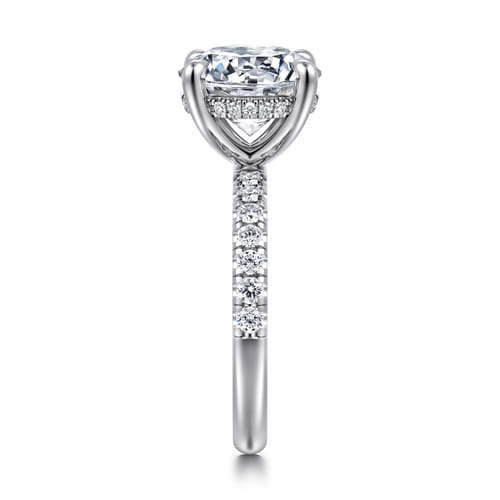 14K White Gold Round Hidden Halo Diamond Engagement Ring