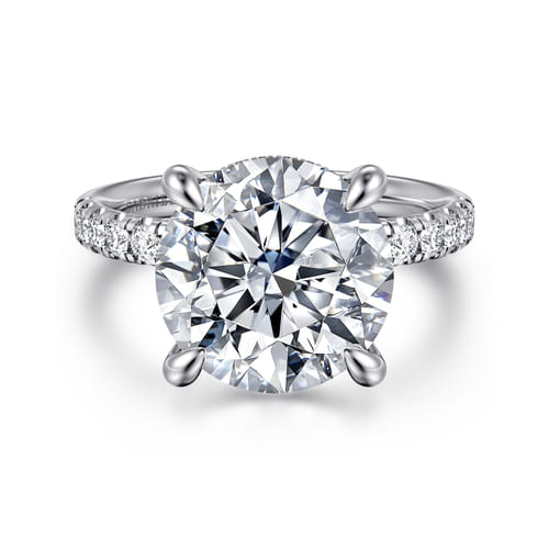 14K White Gold Round Hidden Halo Diamond Engagement Ring