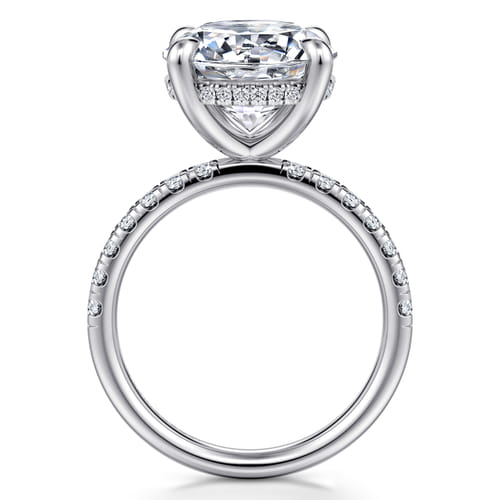 14K White Gold Round Hidden Halo Diamond Engagement Ring