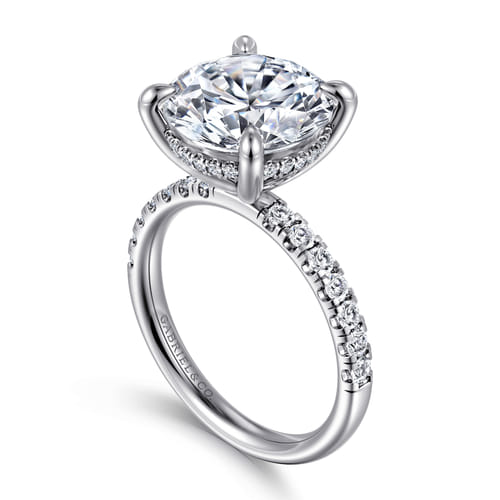 14K White Gold Round Hidden Halo Diamond Engagement Ring