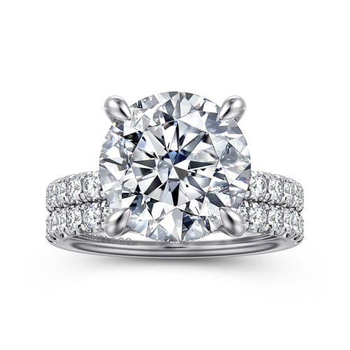 14K White Gold Round Hidden Halo Diamond Engagement Ring