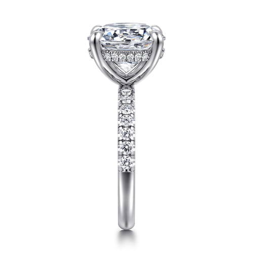 14K White Gold Round Hidden Halo Diamond Engagement Ring