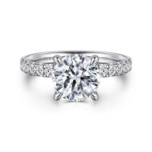 14K White Gold Round Hidden Halo Diamond Engagement Ring