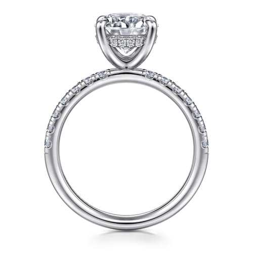 14K White Gold Round Hidden Halo Diamond Engagement Ring