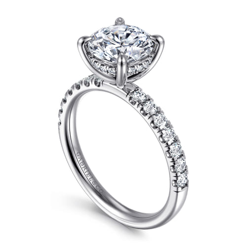 14K White Gold Round Hidden Halo Diamond Engagement Ring