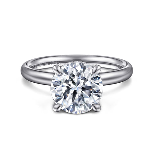 14K White Gold Round Hidden Halo Diamond Engagement Ring