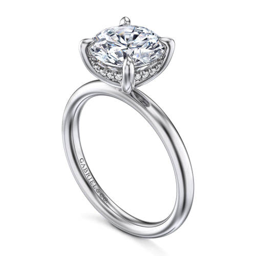 14K White Gold Round Hidden Halo Diamond Engagement Ring