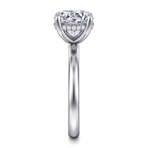 14K White Gold Round Hidden Halo Diamond Engagement Ring