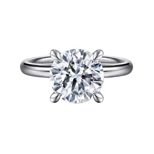 14K White Gold Round Hidden Halo Diamond Engagement Ring