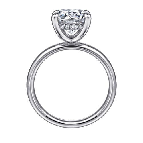 14K White Gold Round Hidden Halo Diamond Engagement Ring