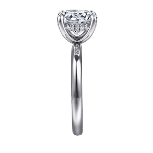 14K White Gold Round Hidden Halo Diamond Engagement Ring