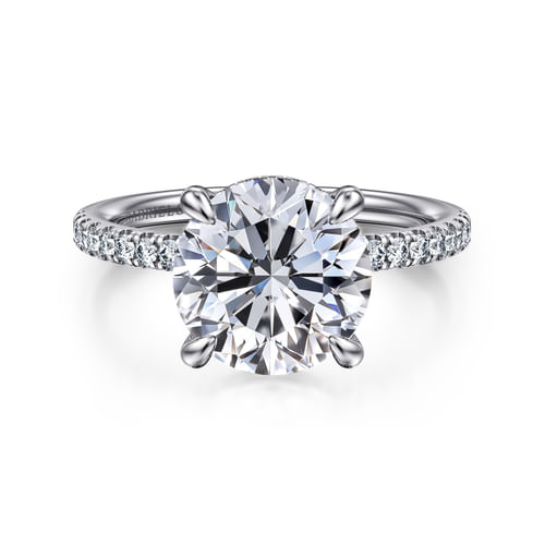 14K White Gold Round Hidden Halo Diamond and Engagement Ring