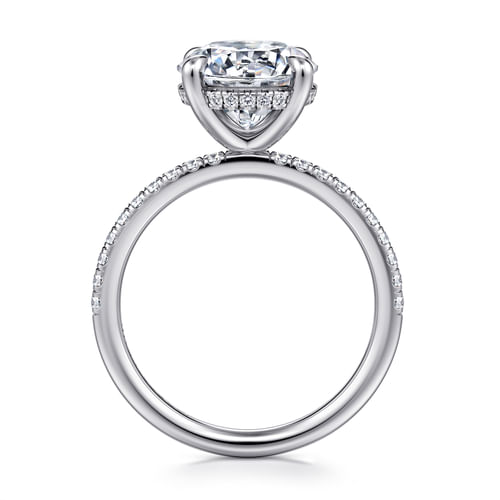 14K White Gold Round Hidden Halo Diamond and Engagement Ring